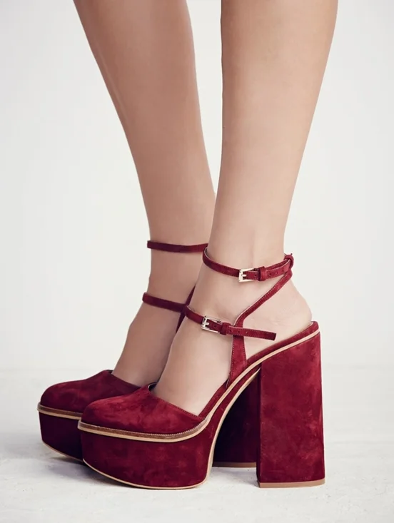 Anthropologie Free People Twin Sundown Platform Sandals In Maroon Suede - Picture 2 of 12